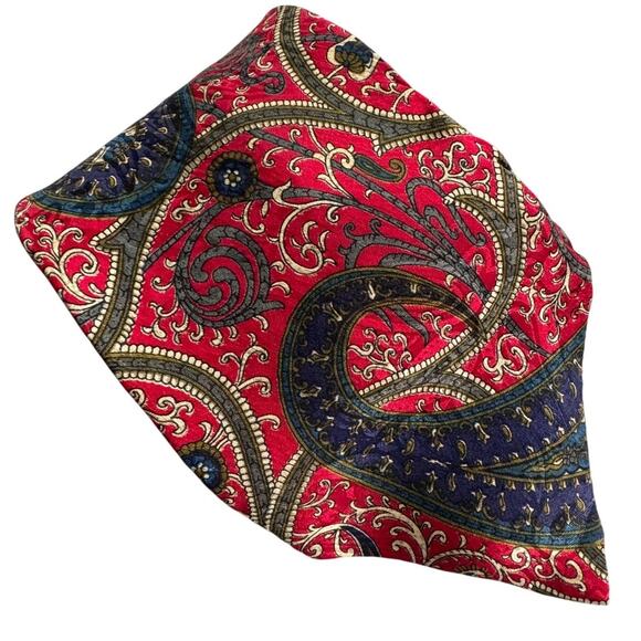Ted Lapidus vintage 100% silk classic paisley tie red blue olive 3.75" w - Picture 5 of 5